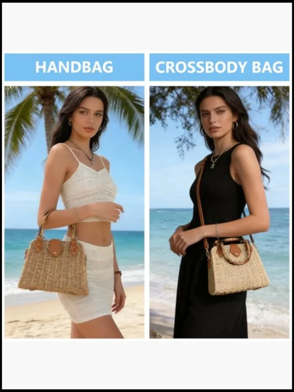 Straw Tote Bag Woven Crossbody Shoulder Handbag Beach Summer Vacation Vintage - Picture 4 of 7